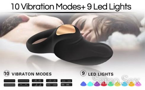 Пръстен за пенис 10 режима на вибрация 9 LED  за двойки -  снимка 1